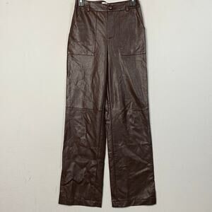 4TH & Reckless Women's Wilcox Brown Straight Leg Vegan Faux Leather Pants XS